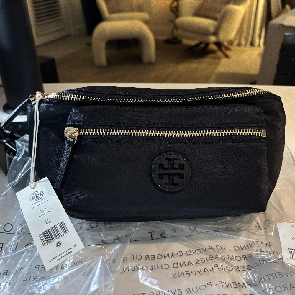 New Tory Burch Nylon Belt Pack Waist Side Bag Black